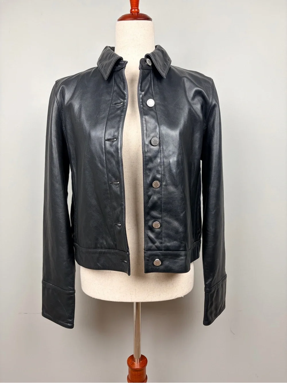 Vintage Banana Republic Black Leather Jacket Women’s M Button Front Collared